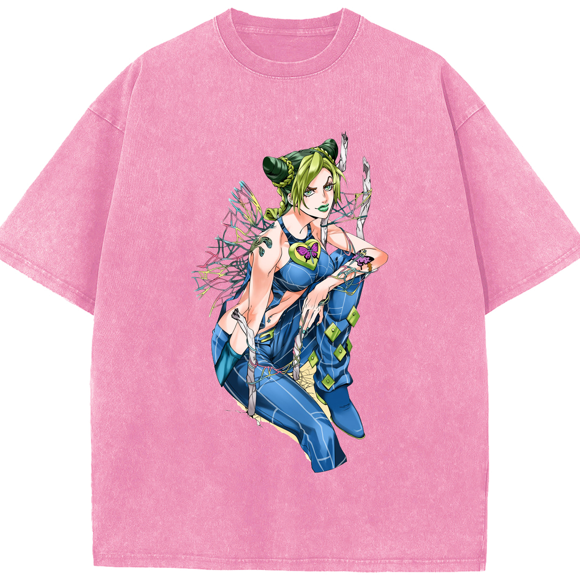 （画像用） "ジョジョの奇妙な冒険 くうじょう ジョリーン JoJo's Bizarre Adventure Jolyne Cujoh " 綿100% ヴィンテージ風 半袖Tシャツ（フロントプリント）